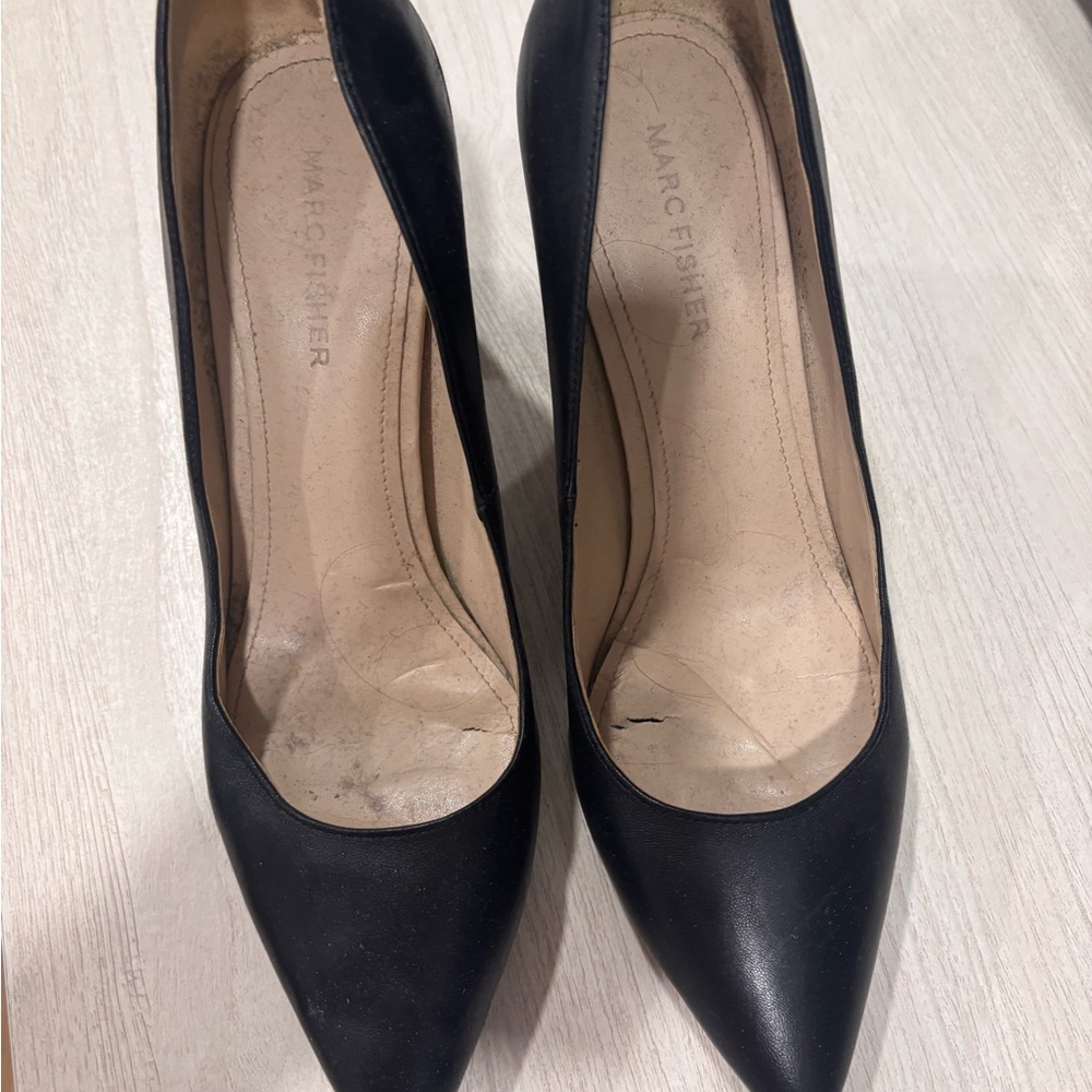 Marc Fisher Classic Black Leather Block Heels
